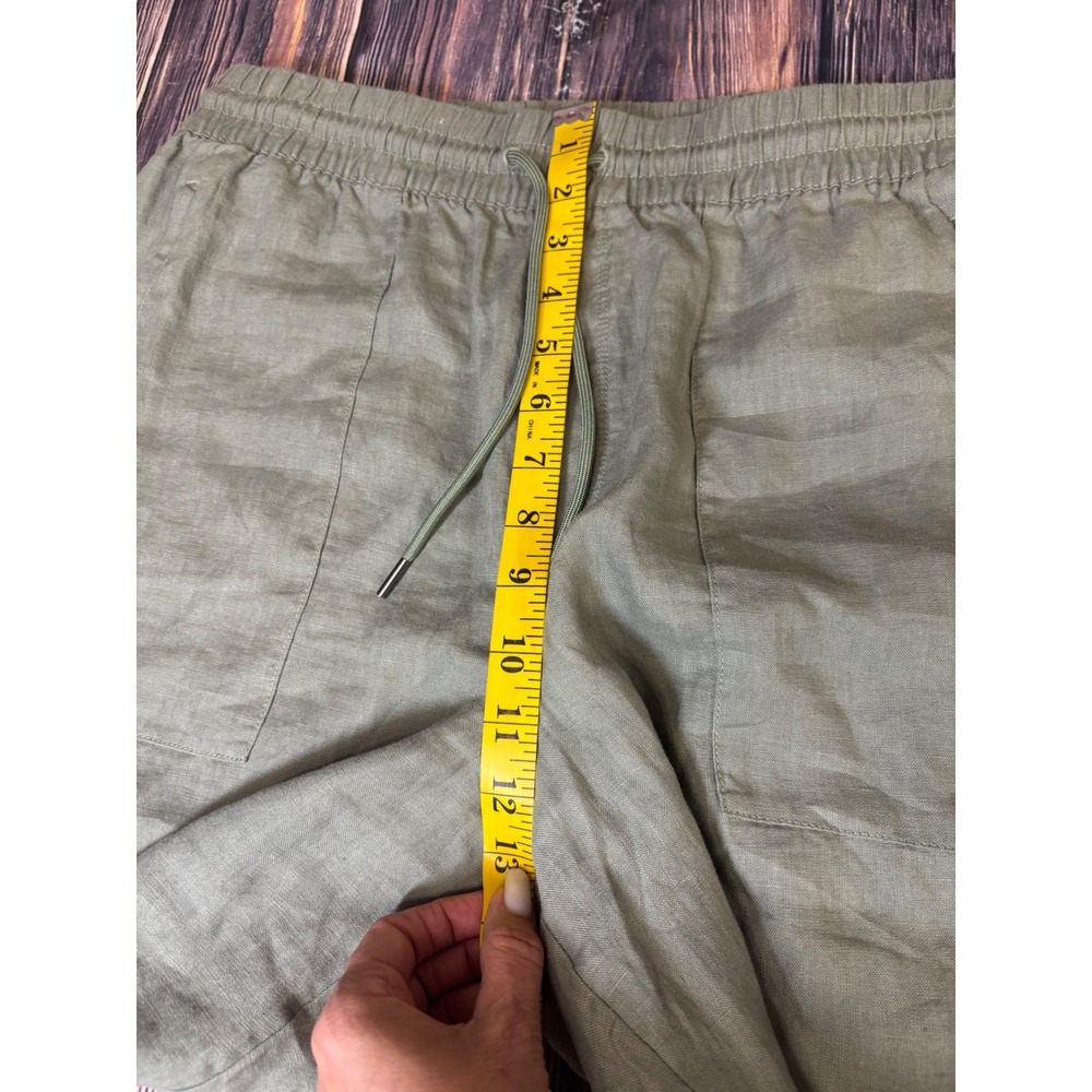 Athleta Wide Leg Pants Womens Size L Sage Green 100% Linen Drawstring Relaxed - Picture 8 of 14